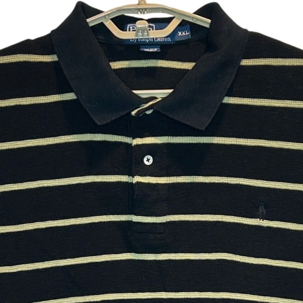 Polo Ralph Lauren Knit Polo Short Sleeve Shirt XXL Black Yellow Stripe Cotton